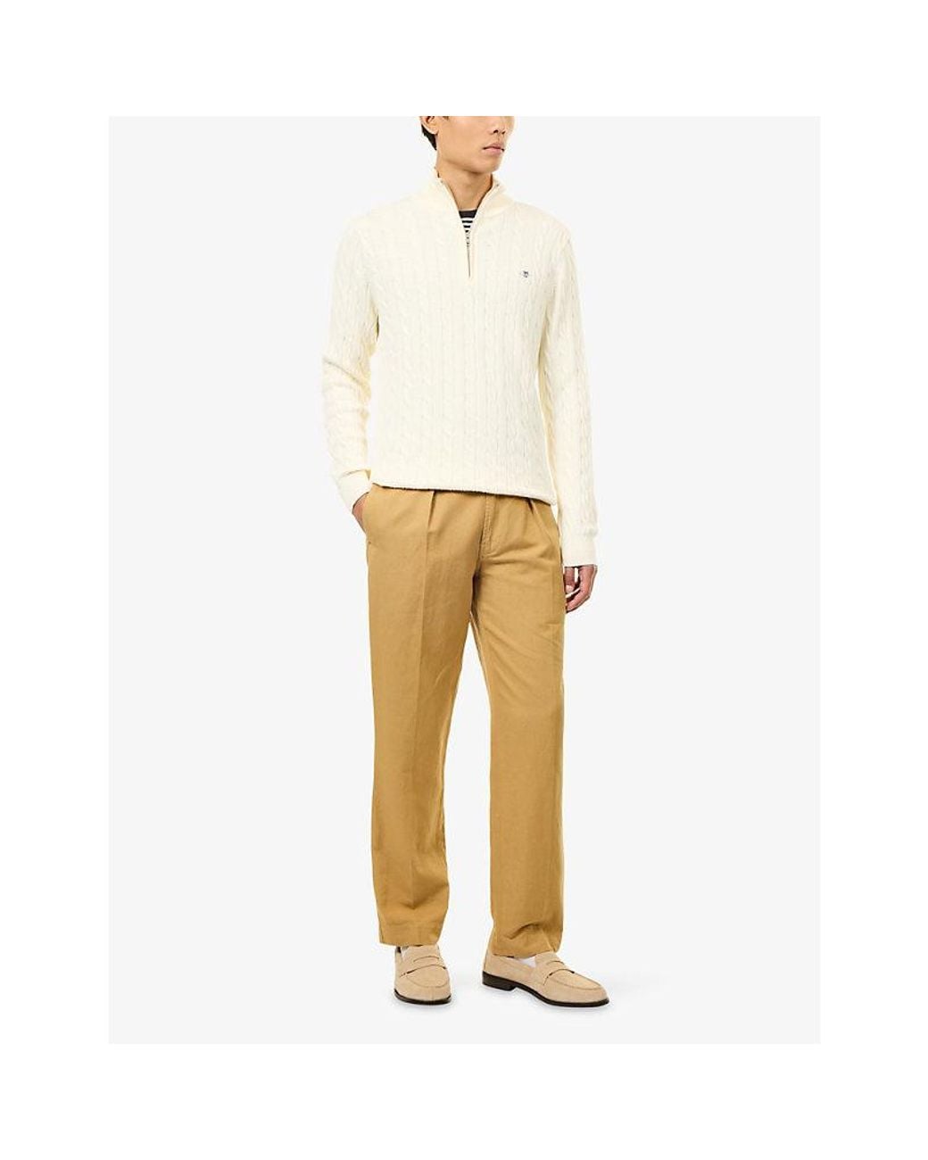 Gant Natural Half-Zip Cable-Knit Cotton Jumper for men