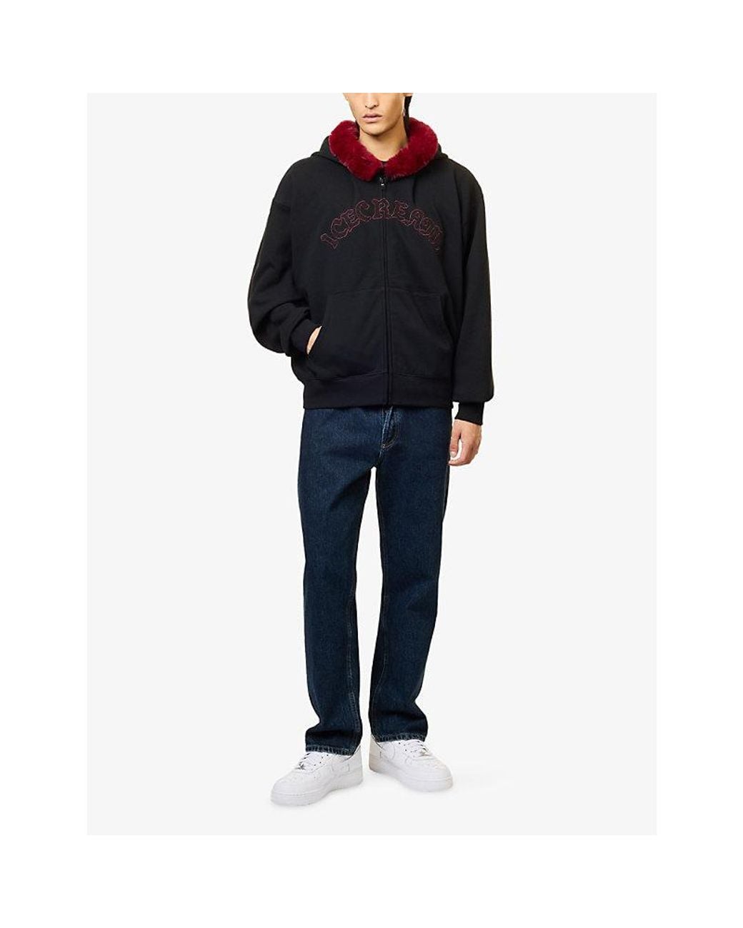 ICECREAM Blue Gothic Faux-Fur Cotton Hoodie for men