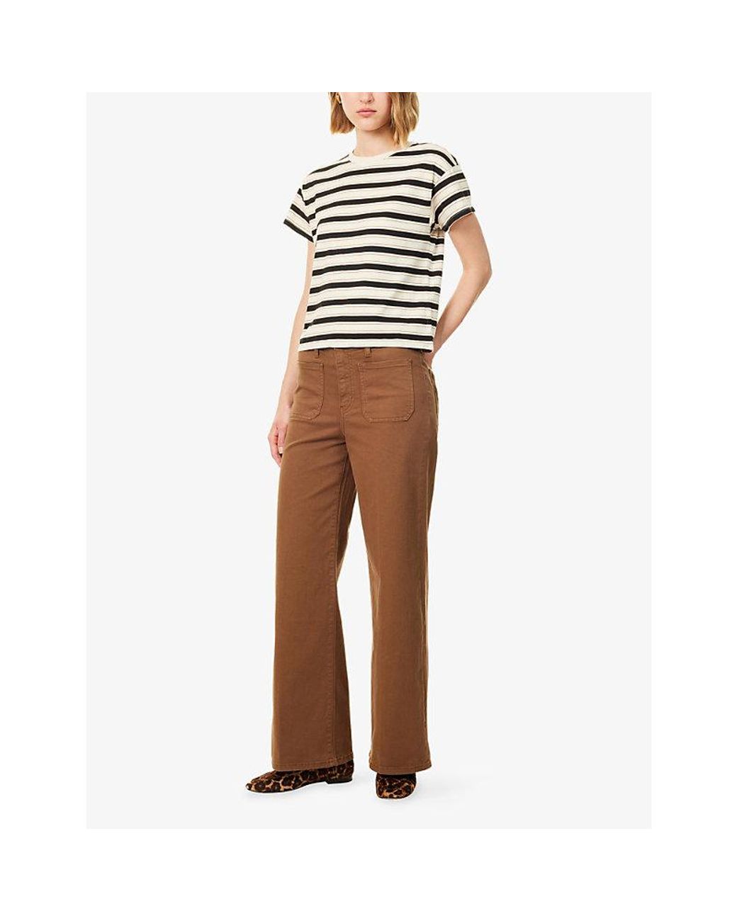 FRAME Brown Slim Palazzo Harbor Pocket Cotton Jeans