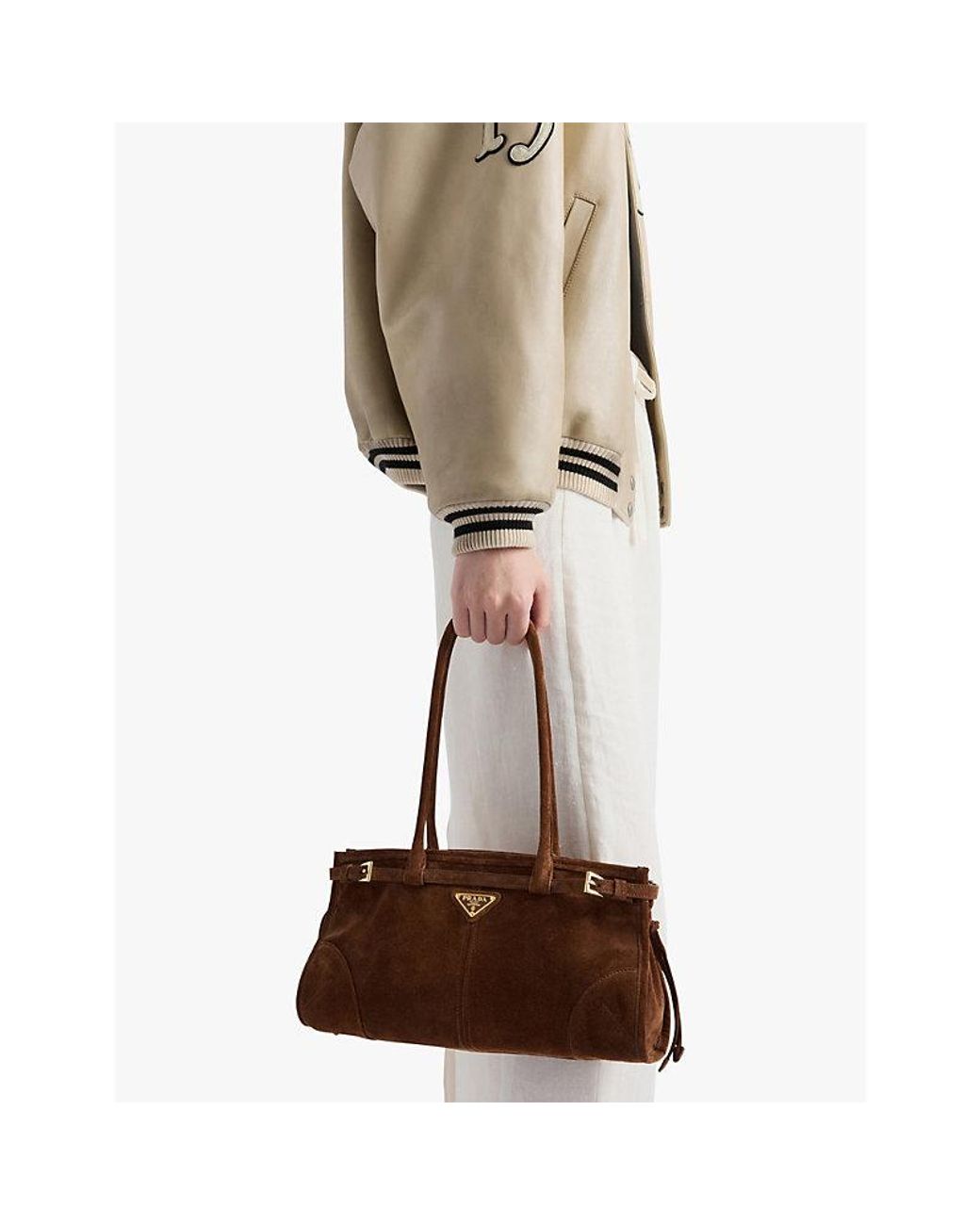 Prada Medium Suede Handbag in Brown | Lyst