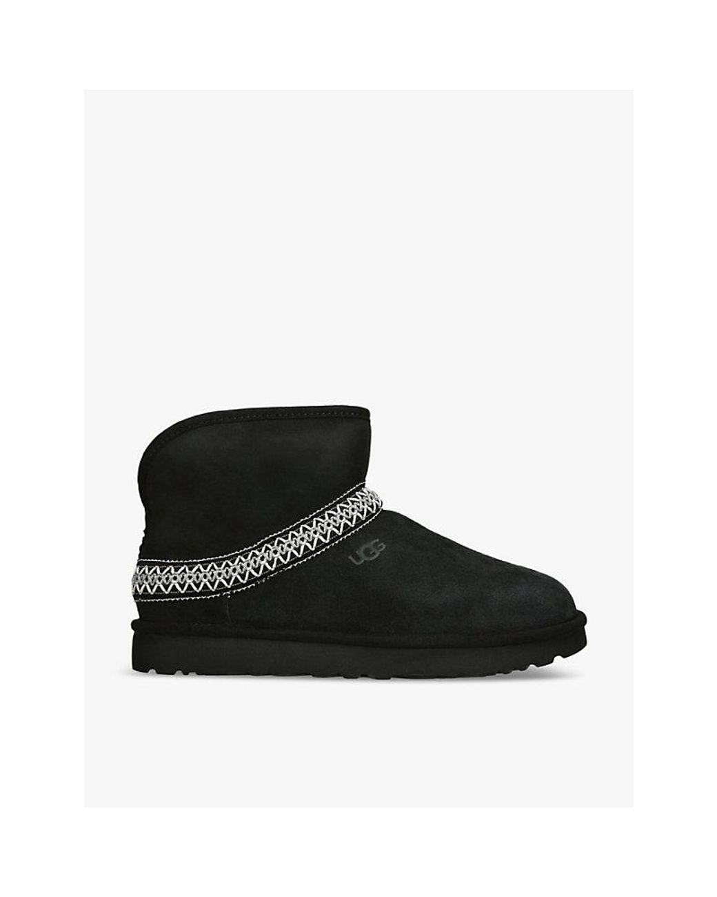 Ugg Black Classic Mini Crescent Suede And Shearling Ankle Boots
