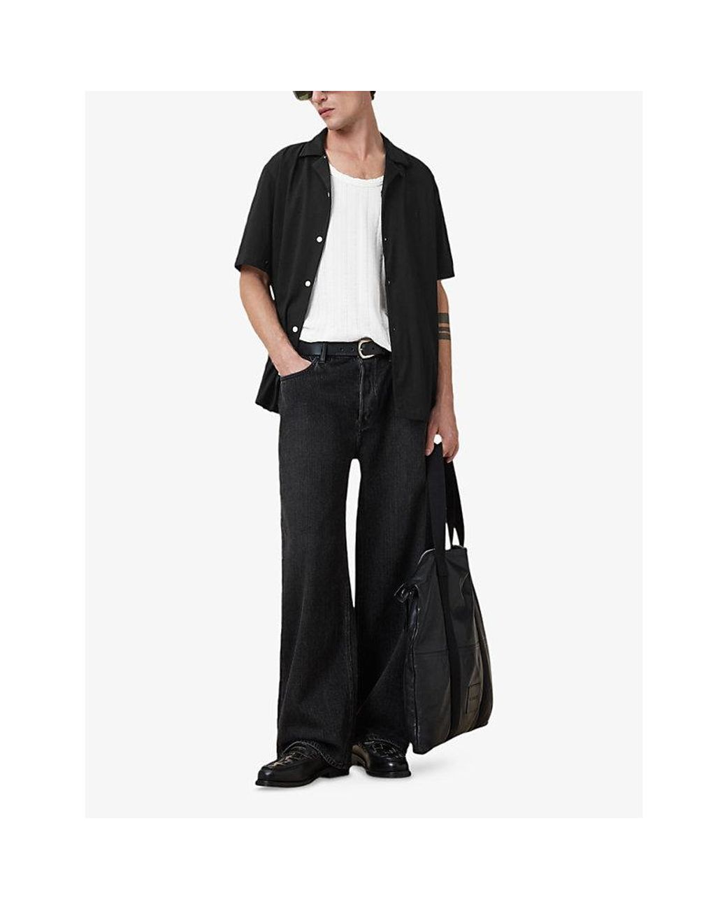 AllSaints Black Hudson Logo-Embroidered Relaxed-Fit Cotton Shirt for men