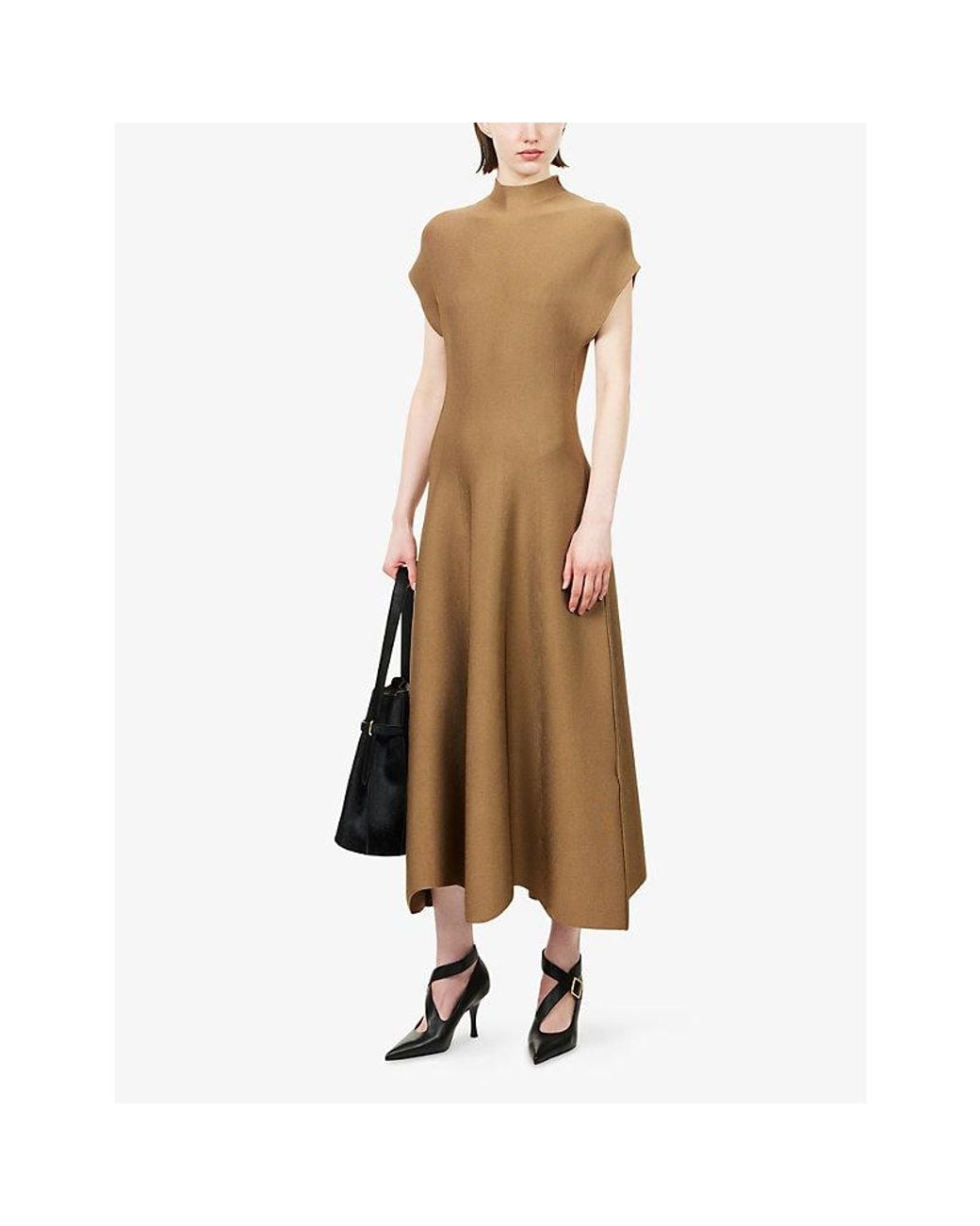 Khaite Brown Lyra Zip-Neck Knitted Midi Dress