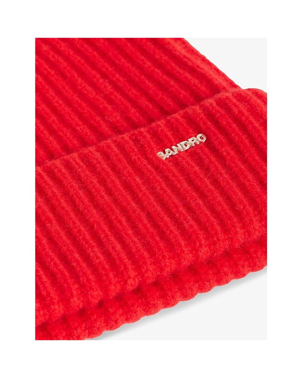 Sandro Red Ribbed Wool And Cashmere Hat
