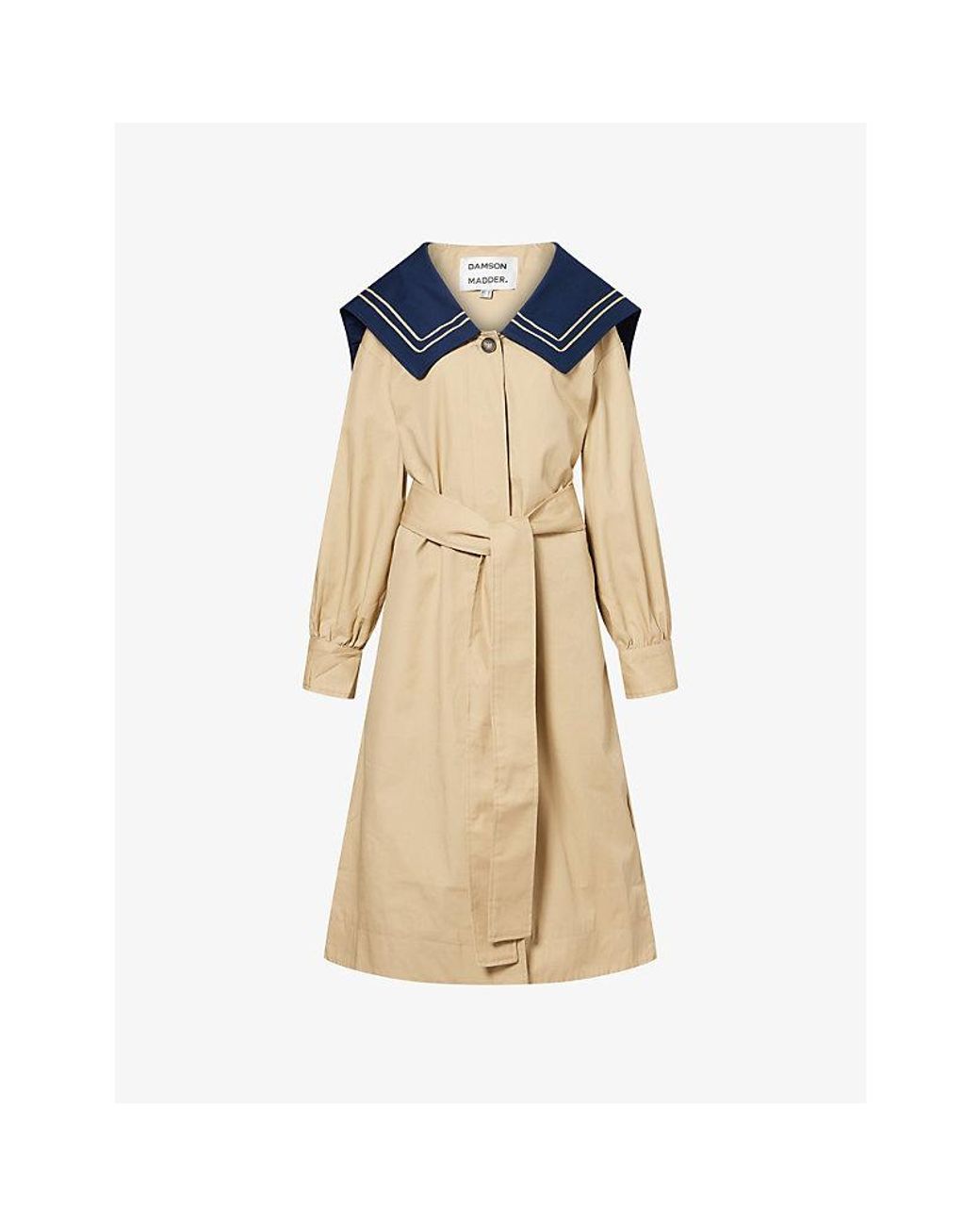 Damson Madder Natural Ella Sailor-Collar Cotton Trench Coat