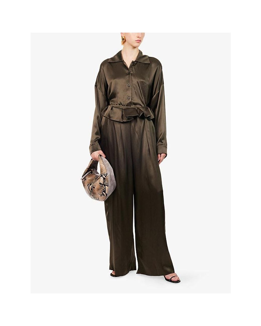 Khaite Brown Bodine Pointed-Collar Silk Shirt