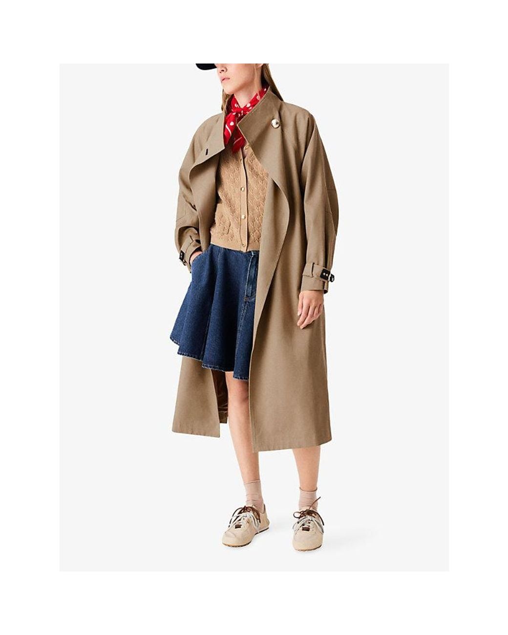 Maje Natural Double-Breasted Belted-Waist Cotton Trench Coat