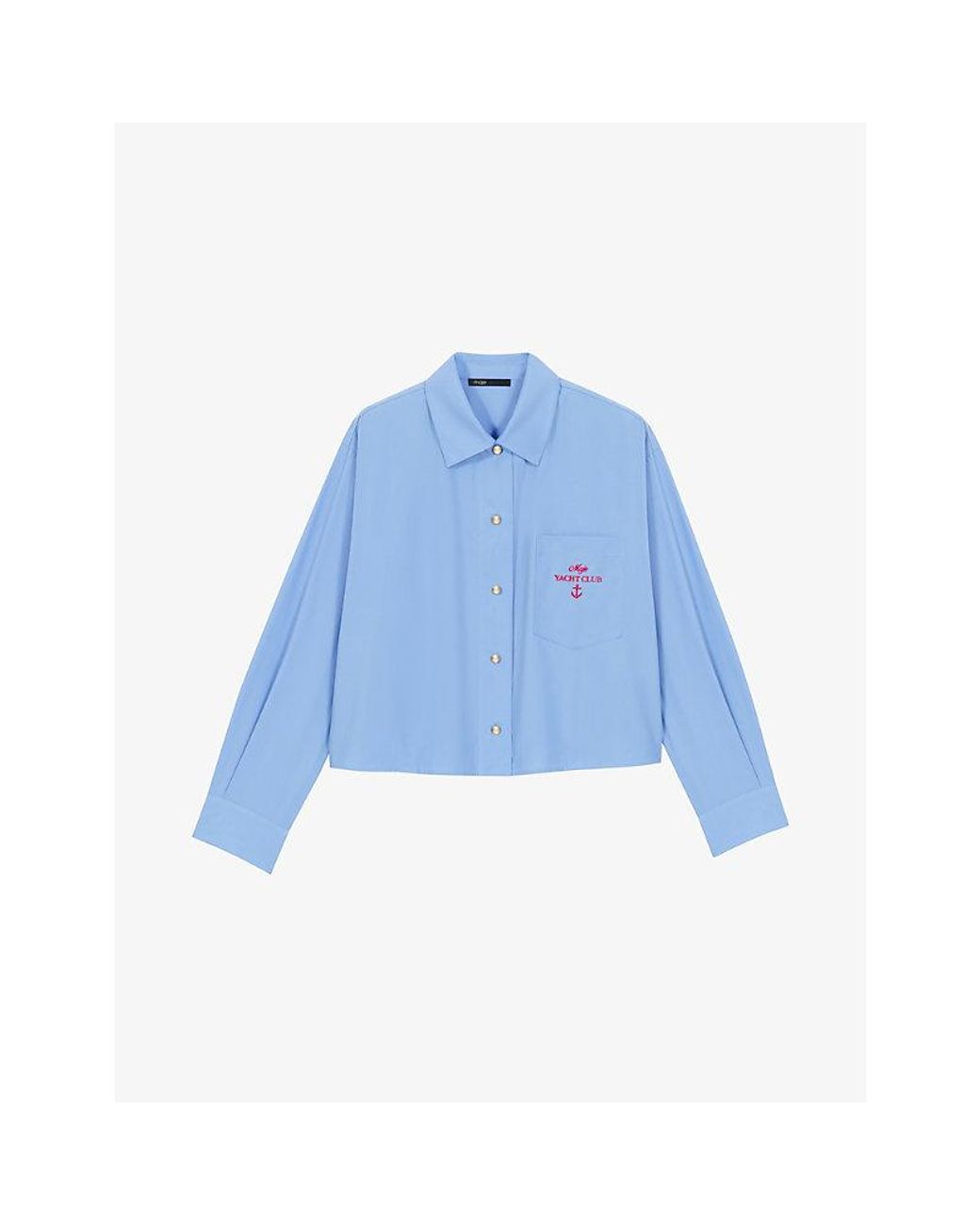 Maje Blue Logo-Embroidered Pleated-Back Woven Shirt