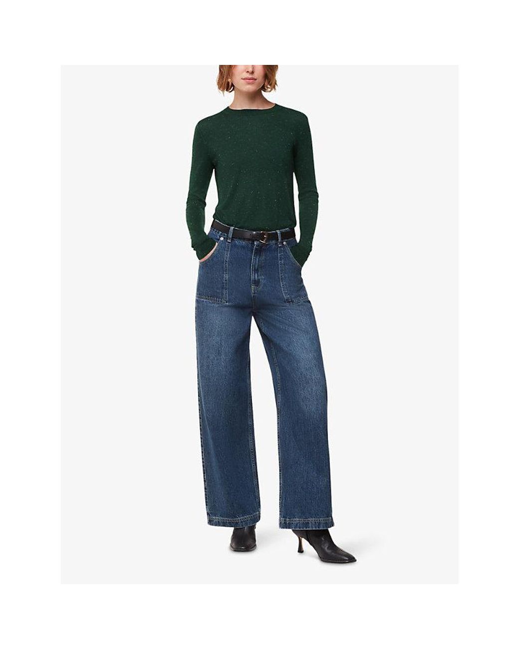 Whistles Green Annie Crew-Neck Sparkle-Knit Jumper