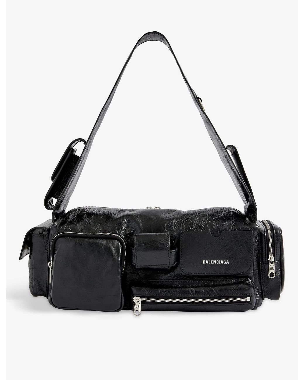 Balenciaga Superbusy Small Pocketed Crinkled-leather Sling Bag in Black ...