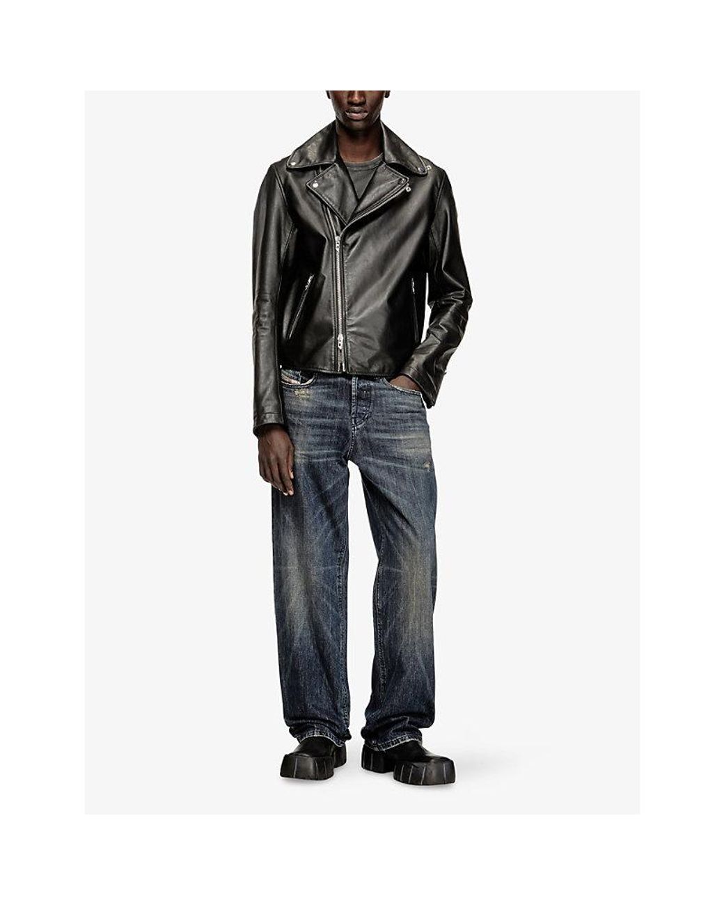 DIESEL Black L-Eo-Wrd Waxed Leather Jacket for men