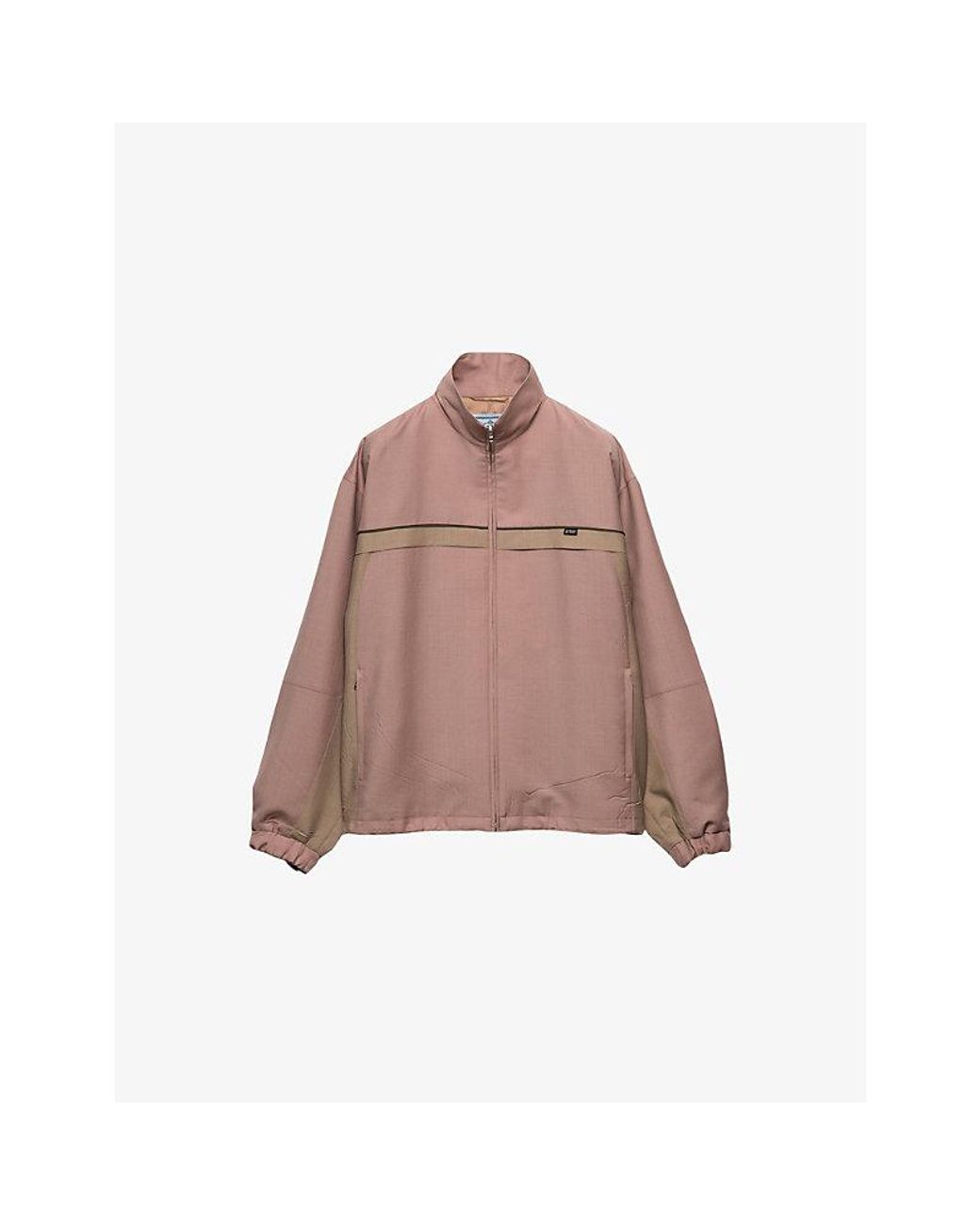 Prada Brown Contrast-Panel Oversized-Fit Wool Jacket