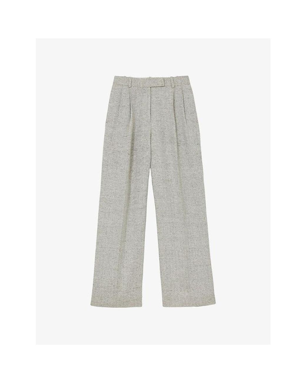 Reiss Gray Ezra Straight-Leg High-Rise Linen-Blend Trousers