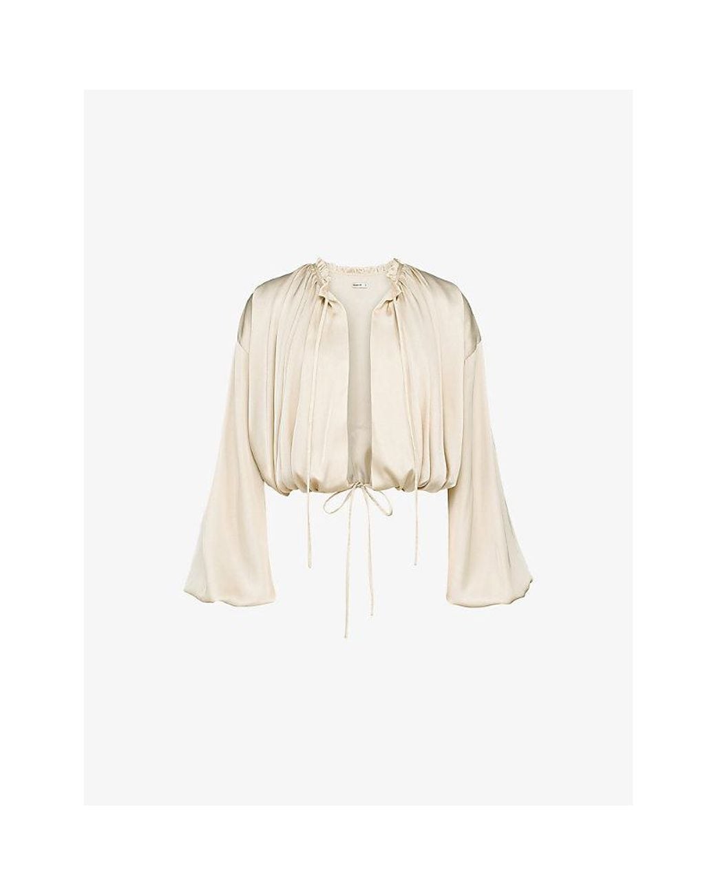 House Of Cb Natural Talia Tie-Neck Satin Blouse