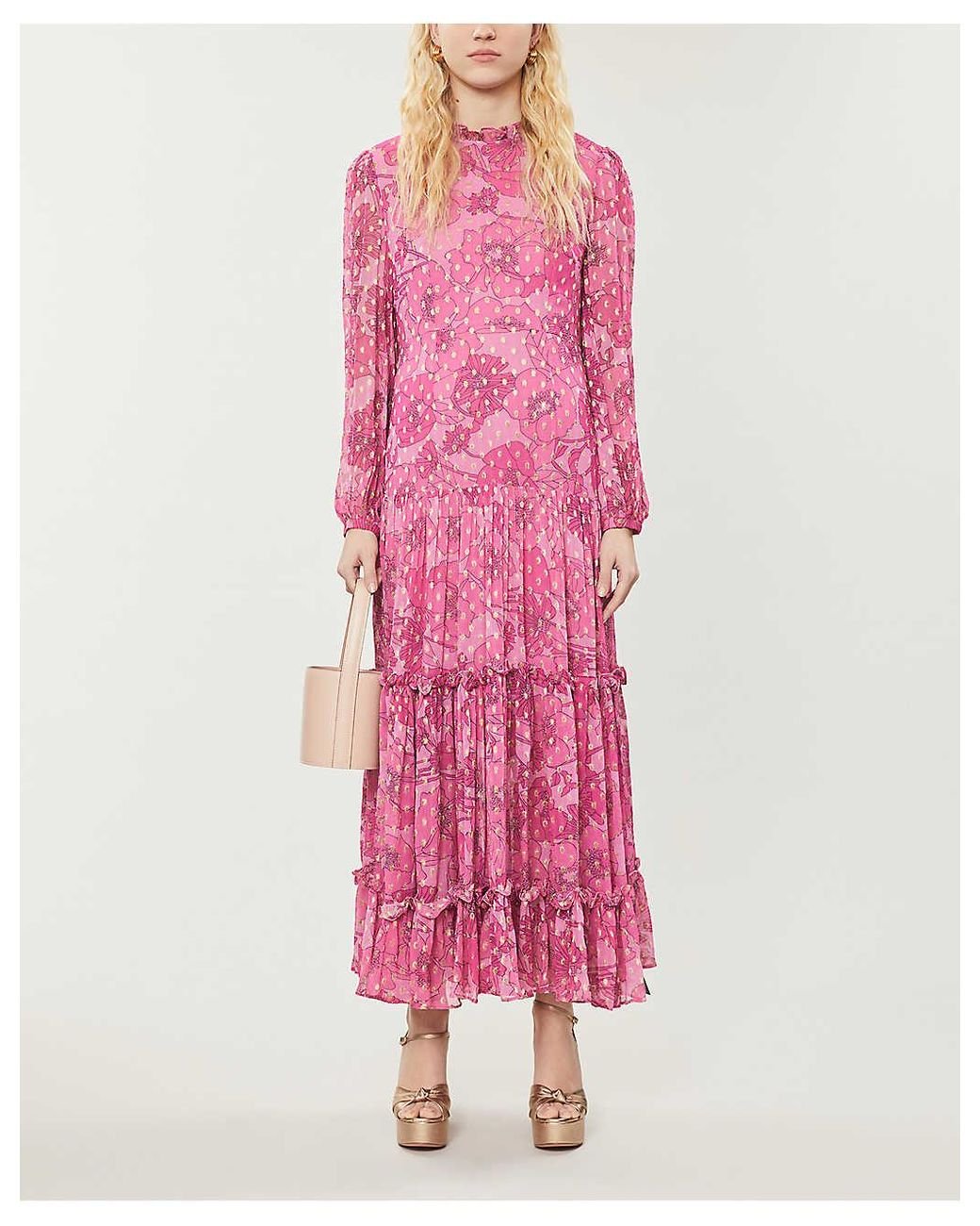 Rixo London Becky Floral Print Crepe Maxi Dress In Pink Lyst 