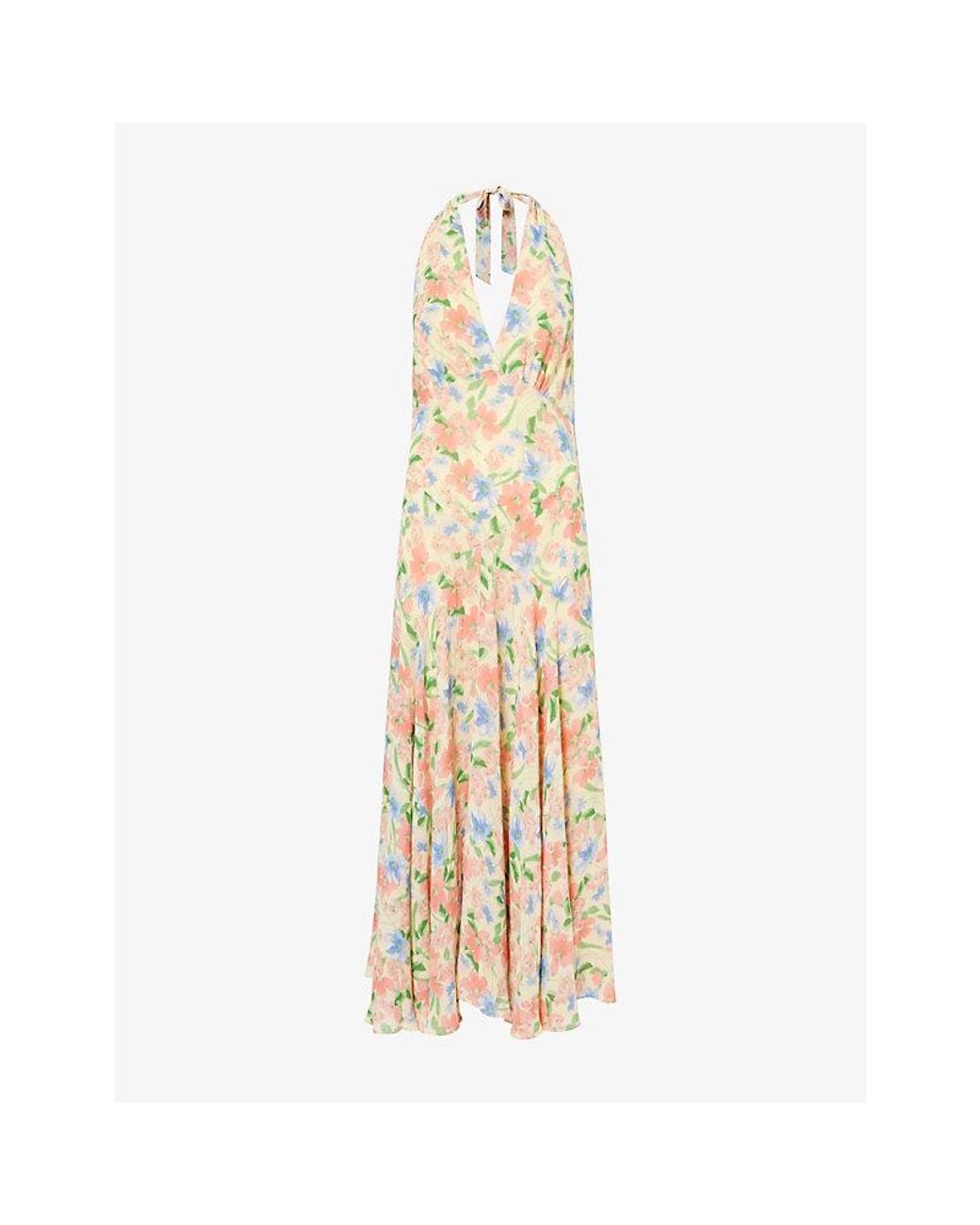 Reformation Metallic Briony Halter-Neck Woven Midi Dress