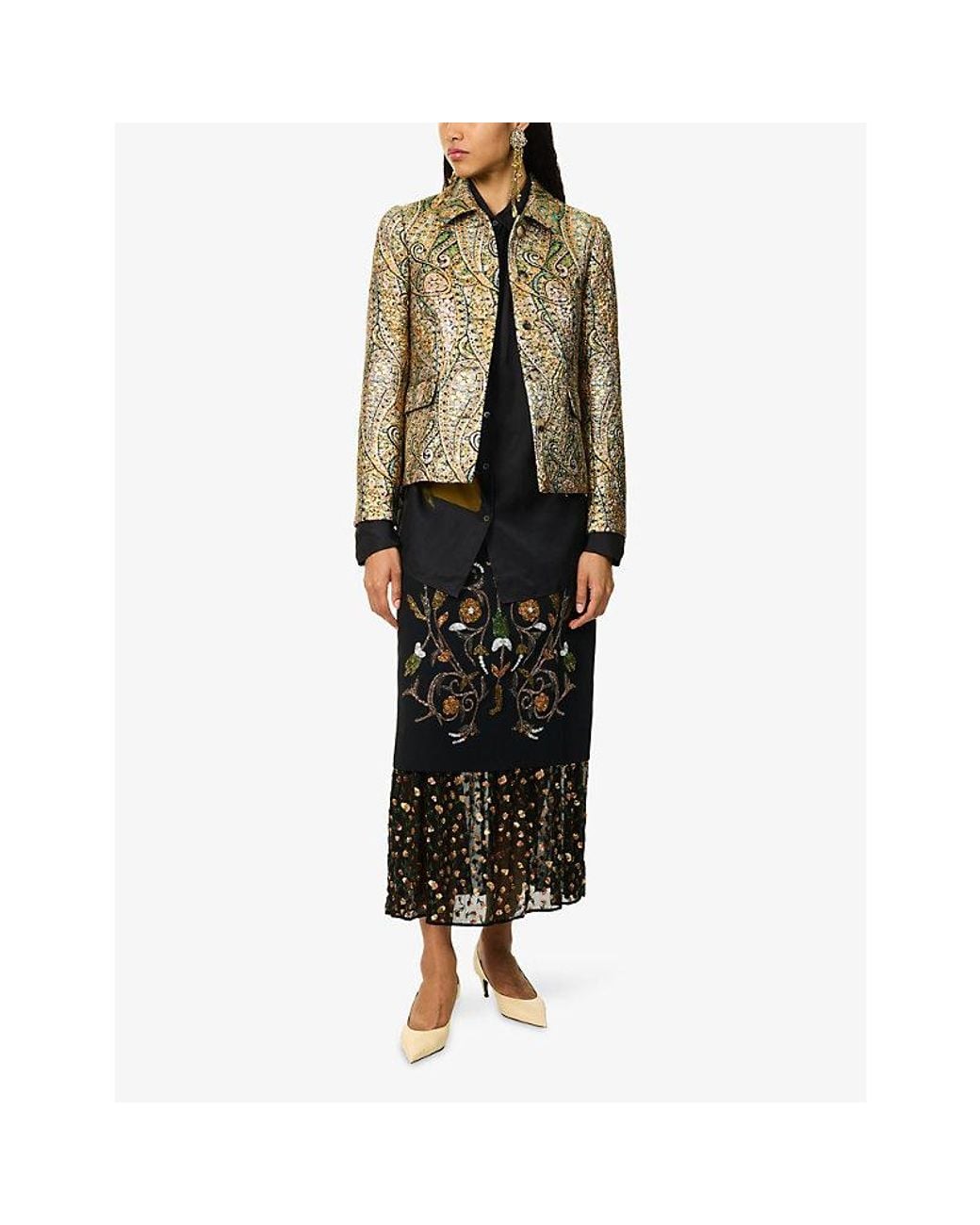 Dries Van Noten Green Bettsy Metallic-Pattern Jacquard Jacket