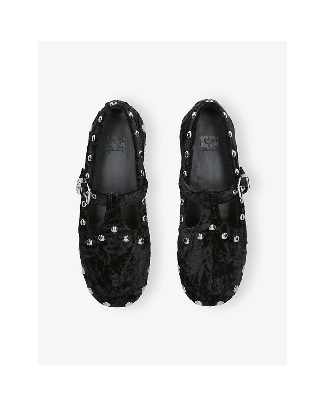 Ganni Black Mary Jenny Studded Velour Moccasins