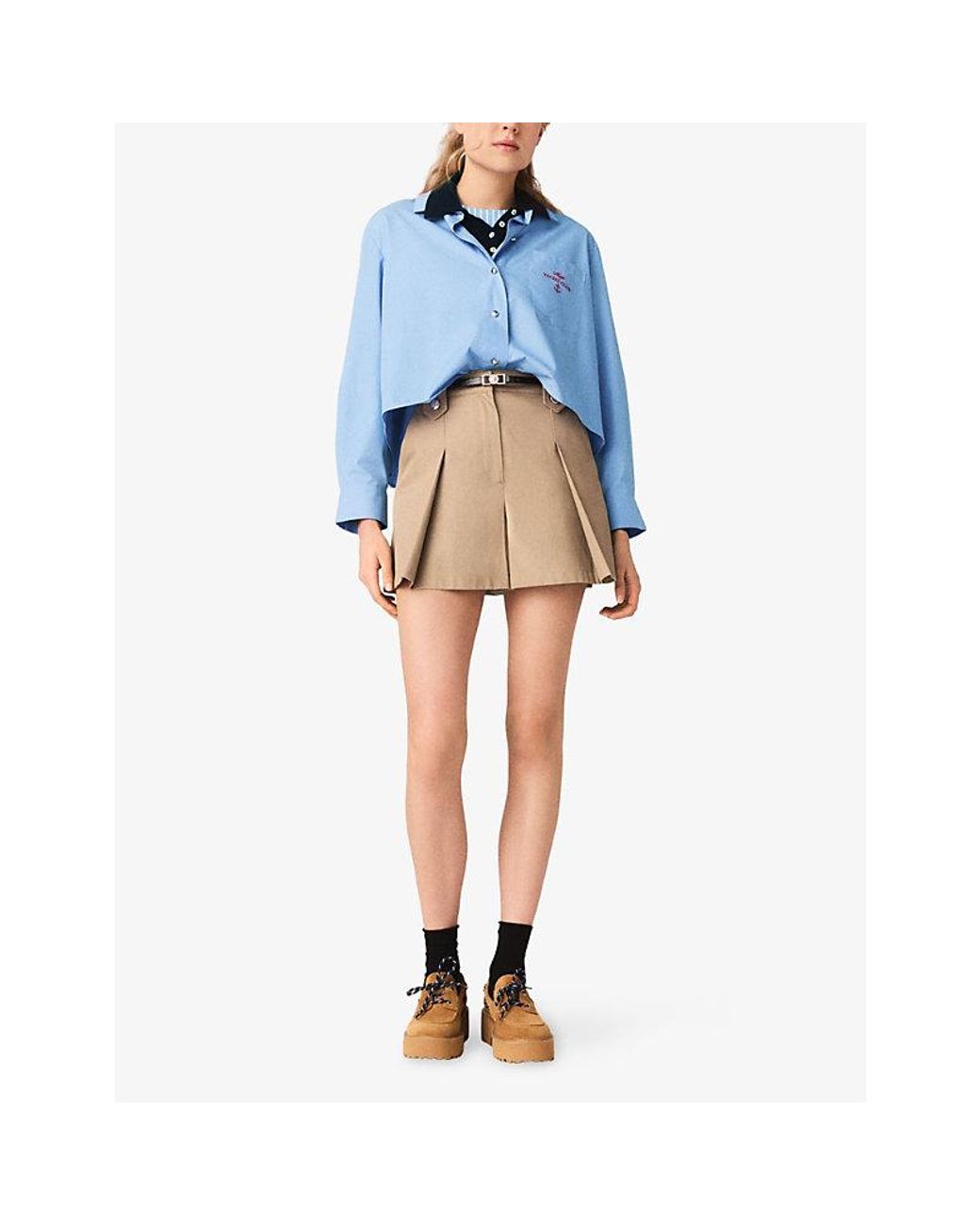 Maje Natural High-Rise Pleated Cotton Shorts