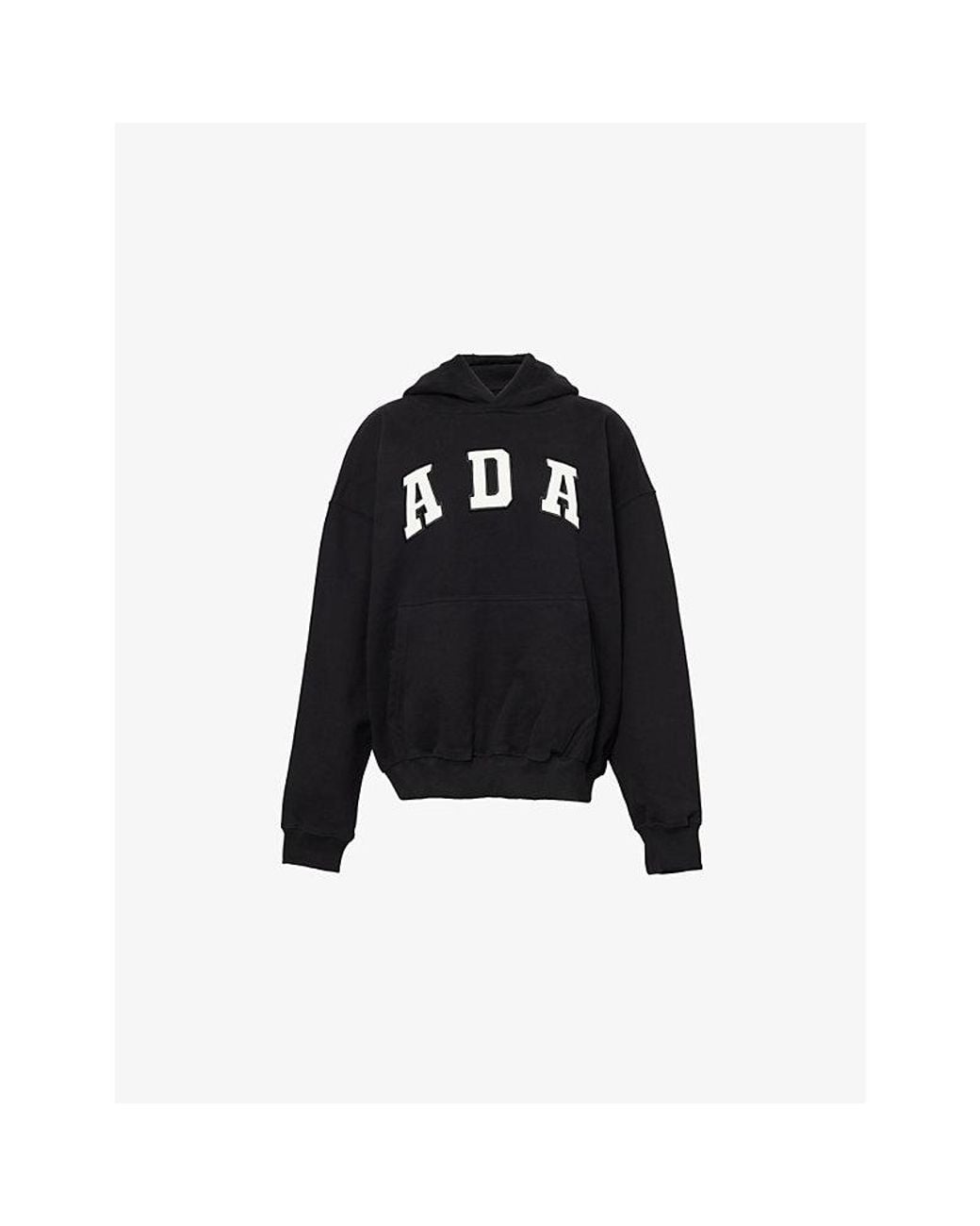 ADANOLA Black Oversized-Fit Logo-Embroidered Cotton Hoody