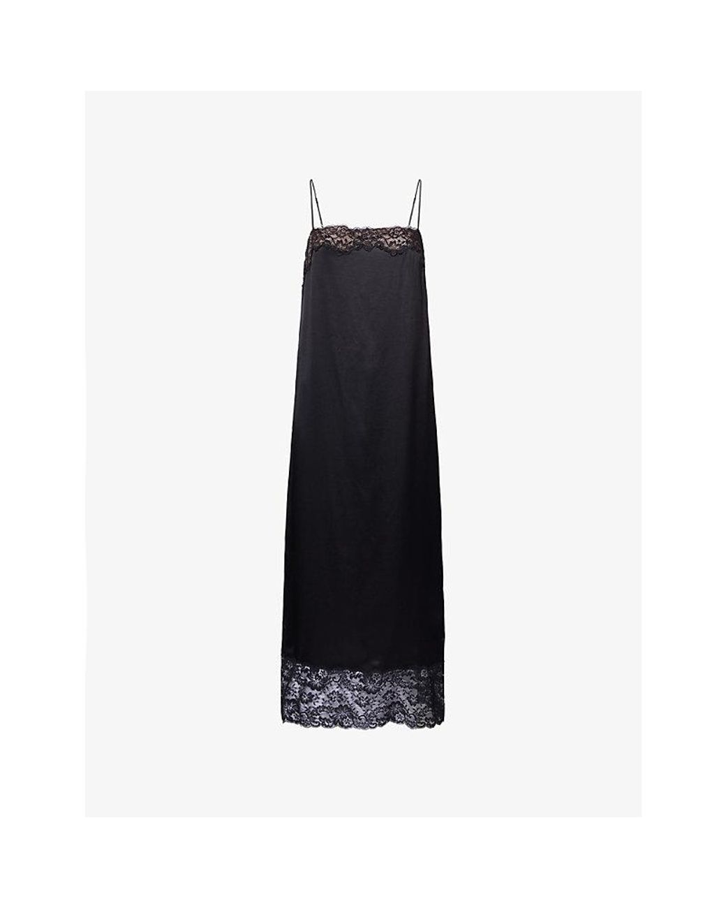 Reformation Black Mackenzie Lace-Trim Silk Midi Dress