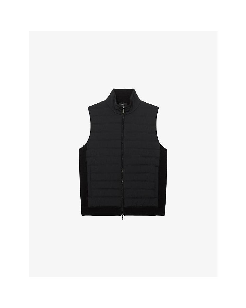 Reiss Black Newford Zip-Through Stretch-Woven Gilet for men