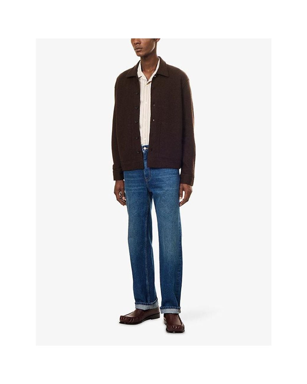 NN07 Brown Reed Button Wool Shirt for men