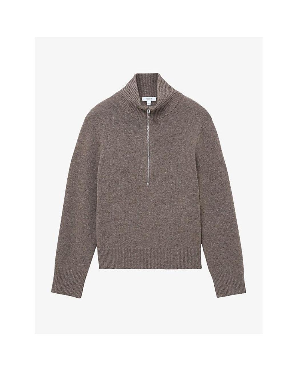 Reiss Gray Saffron Half-Zip Knitted Jumper