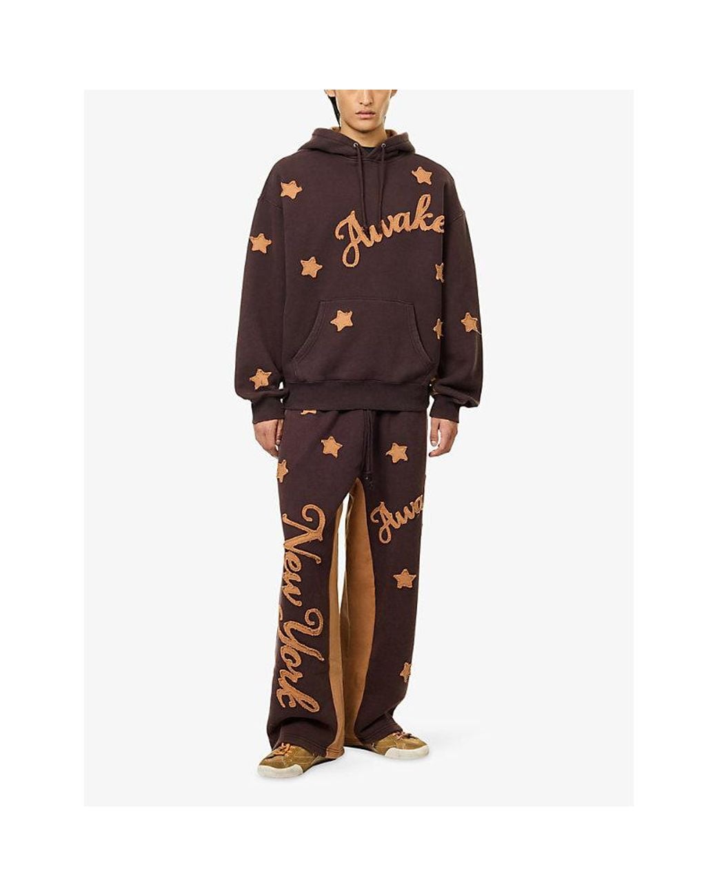 AWAKE NY Brown Starry Graphic-Print Cotton Jogging Bottoms for men