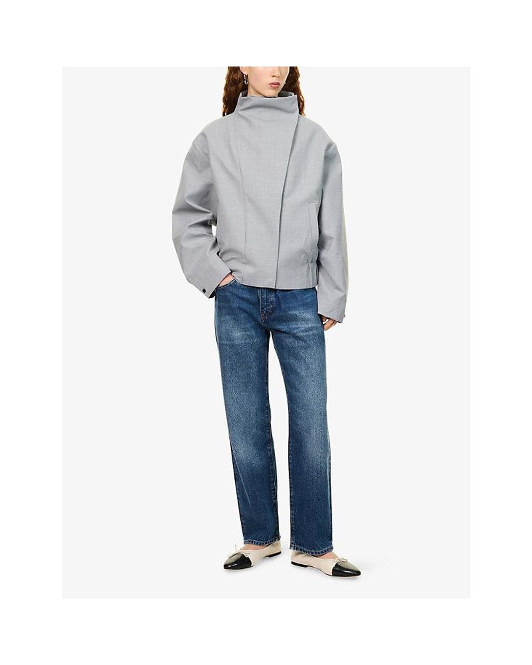 FRAME Blue The Hang Straight-Leg Cotton-Blend Jeans