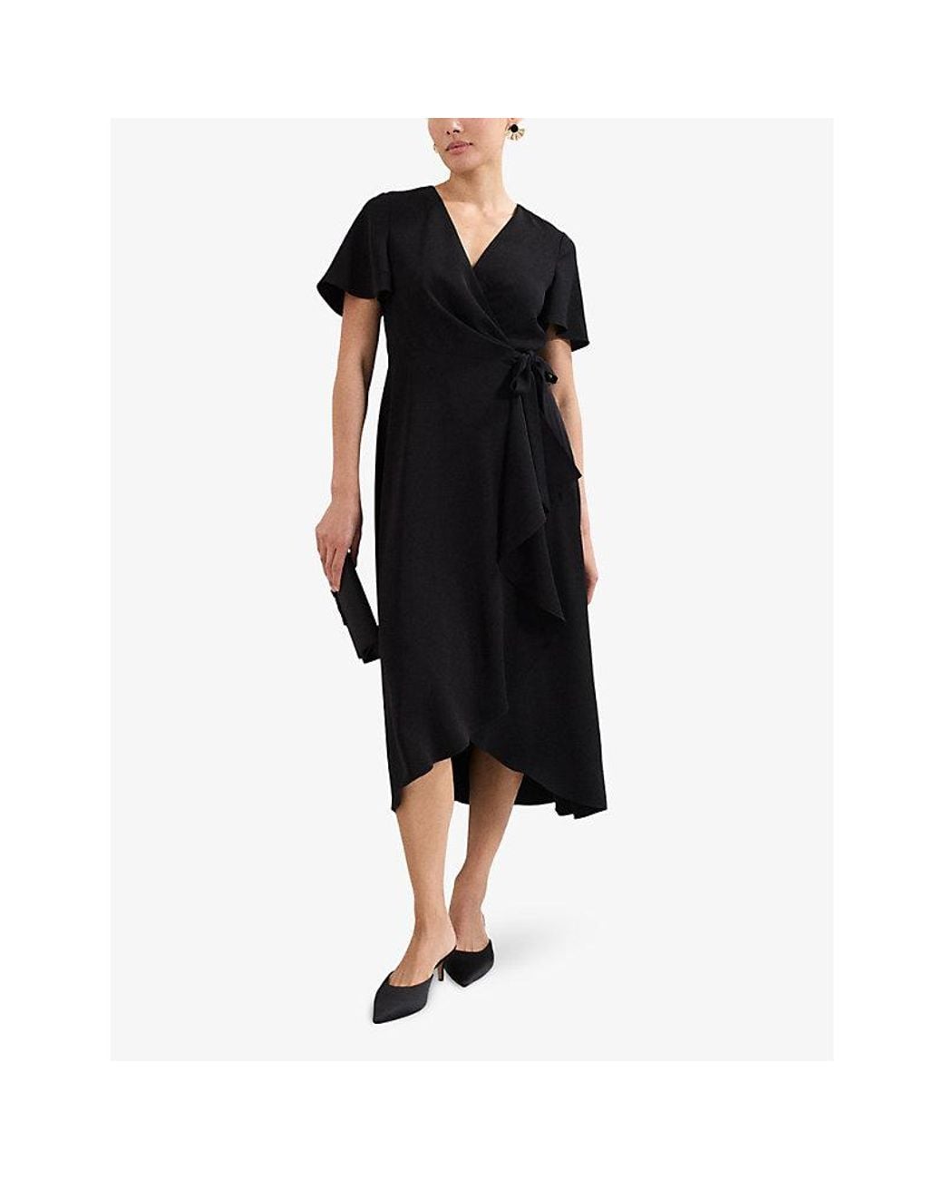Phase Eight Black Julissa Wrap-Front Woven Midi Dress