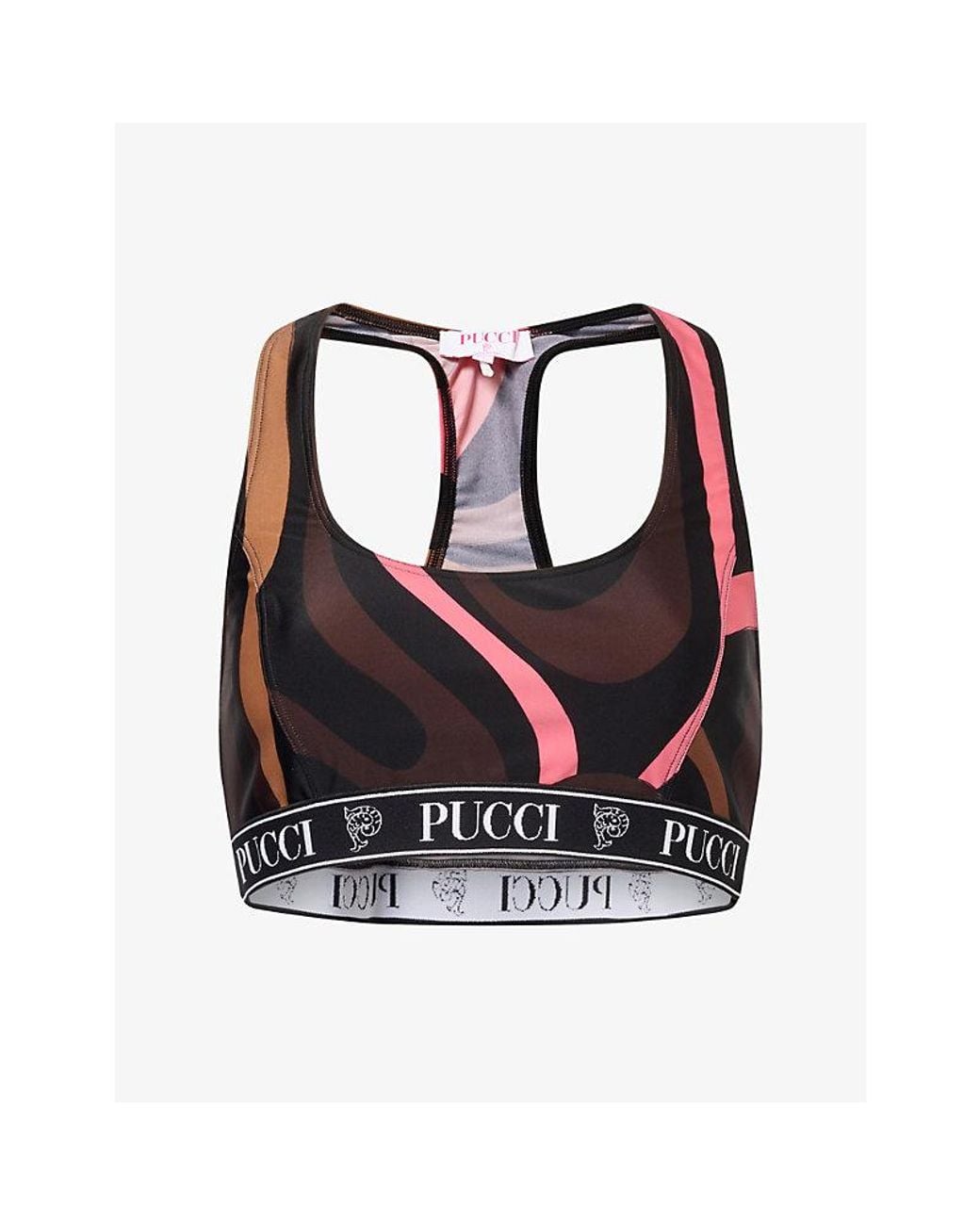 Emilio Pucci Black Printed Elasticated Sports Bra