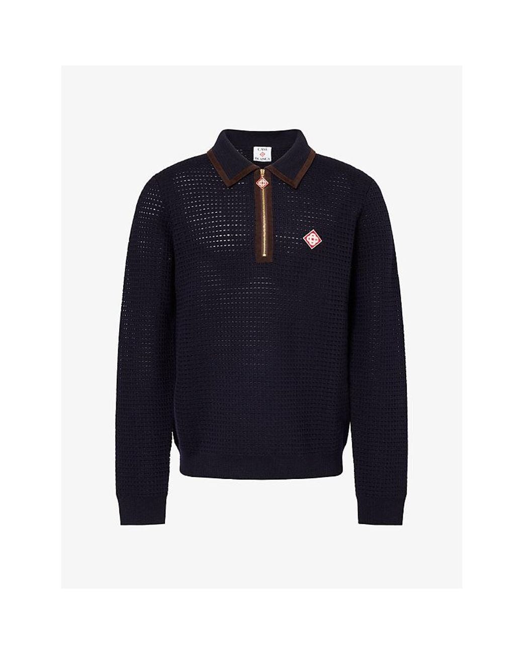 Casablanca Blue Waffle Embroidered-Logo Wool Jumper for men