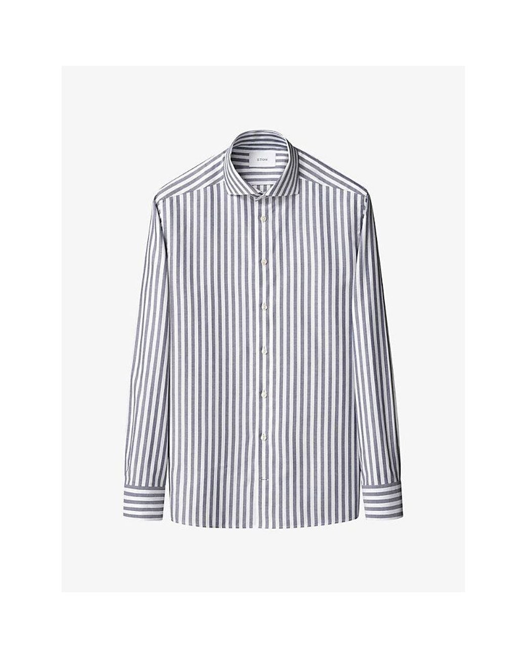 Eton of Sweden Blue Signature Striped Slim-Fit Cotton Oxford Shirt for men