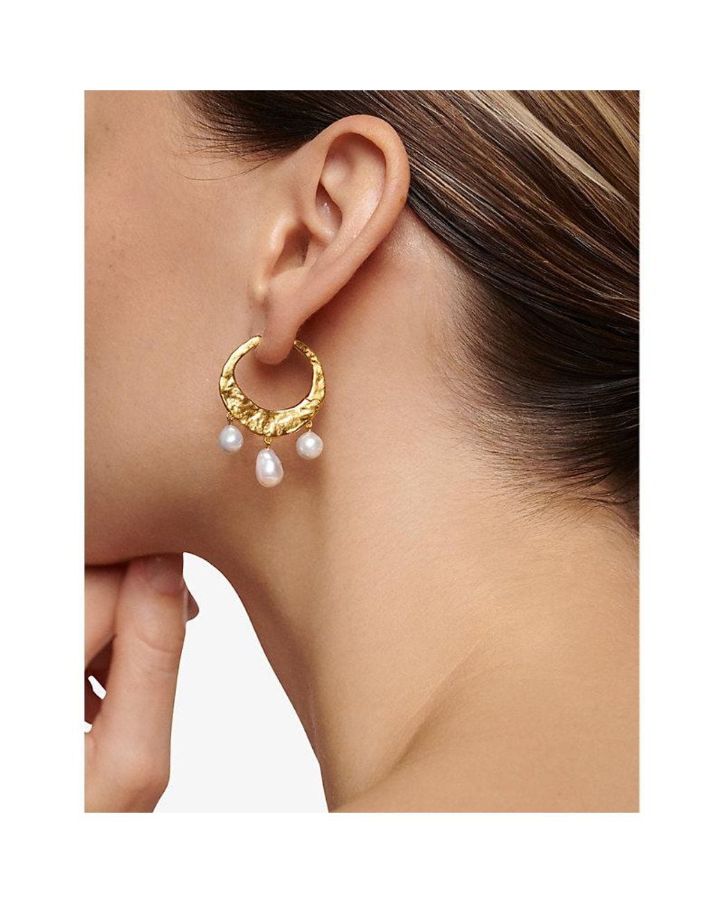 Monica Vinader Metallic Capri Baroque 18Ct-Plated Vermeil Sterling- And Pearl Hoop Earrings