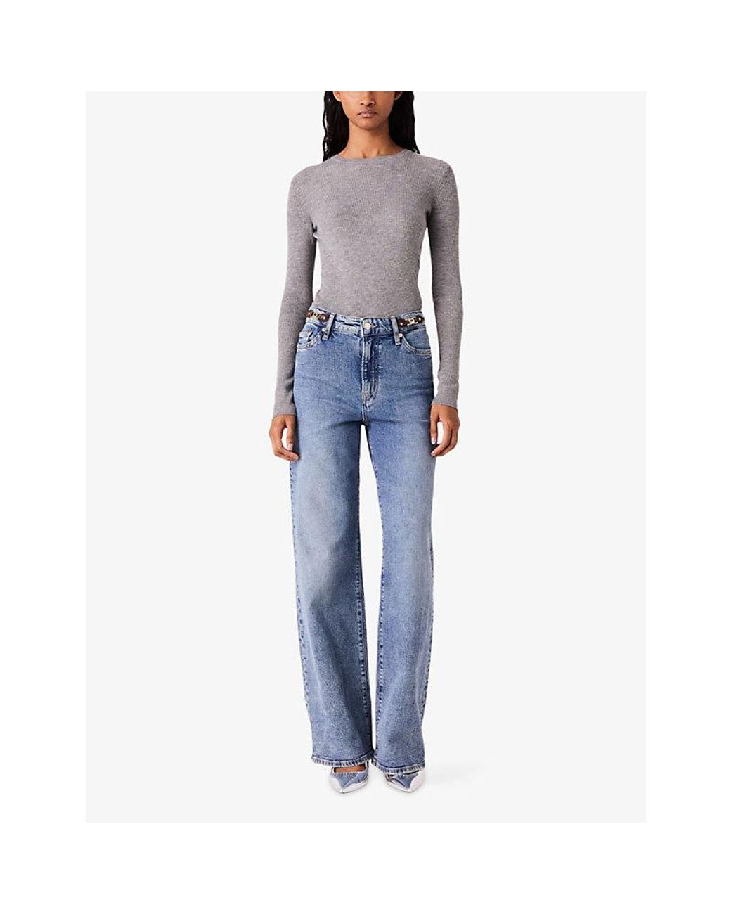 Maje Gray Second-Skin Round-Neck Wool And Silk-Blend Jumper