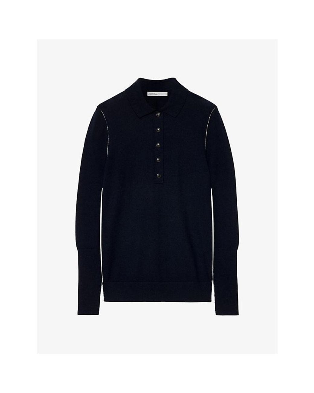 AllSaints Blue Martel Long-Sleeve Wool Polo