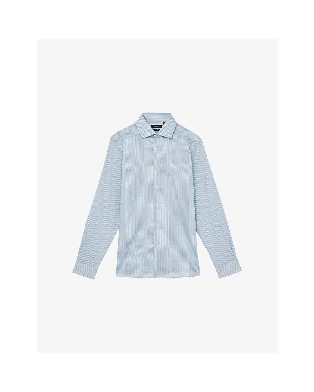 Reiss Blue Remote Bengal Regular-Fit Striped Cotton Shirt for men