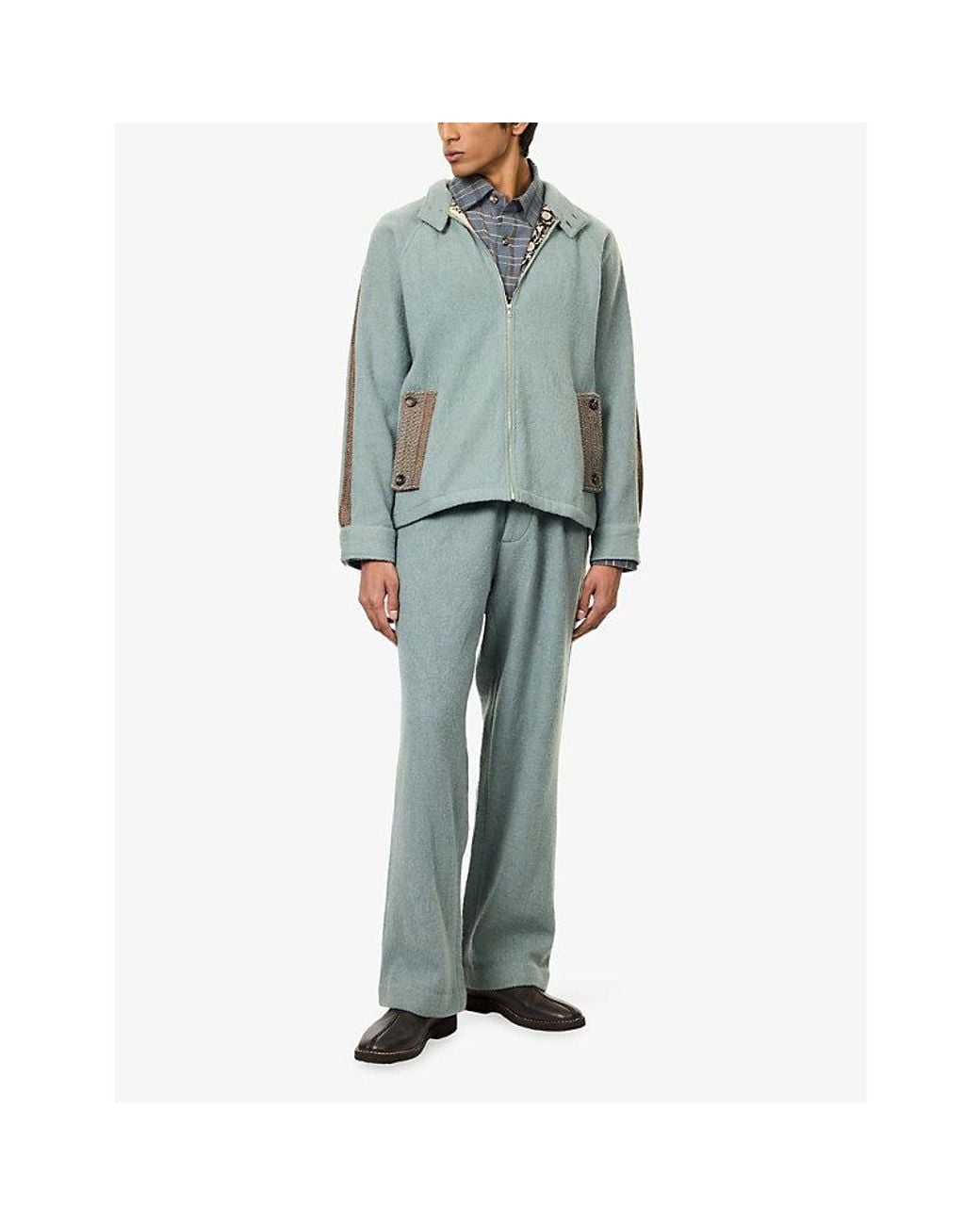 Kartik Research Blue Pleated Wide-Leg Wool Trousers for men
