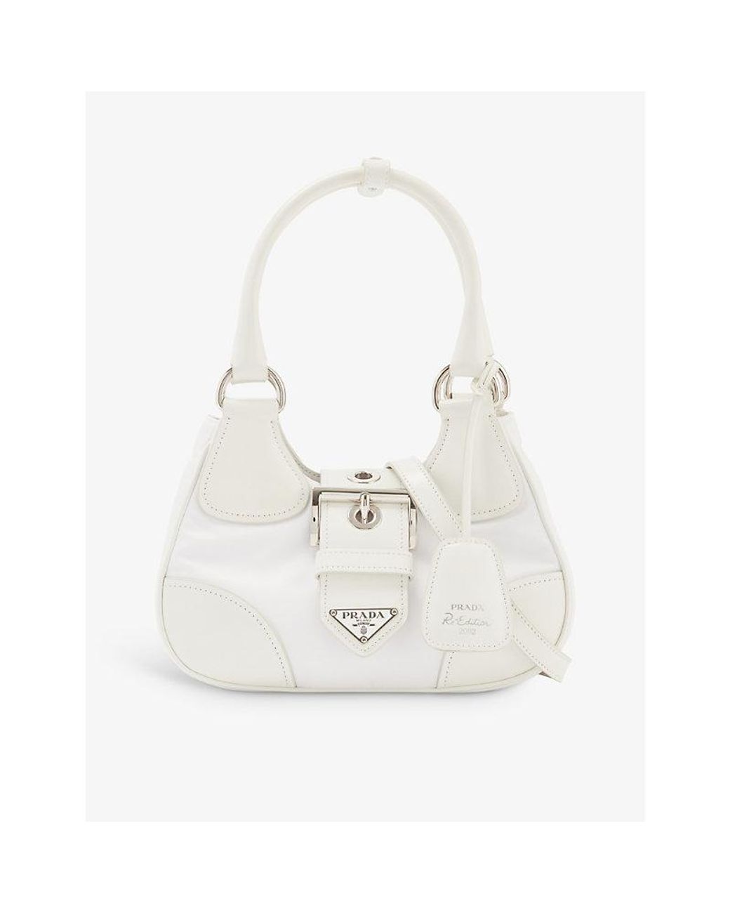 Moon Small Leather Shoulder Bag in White - Prada