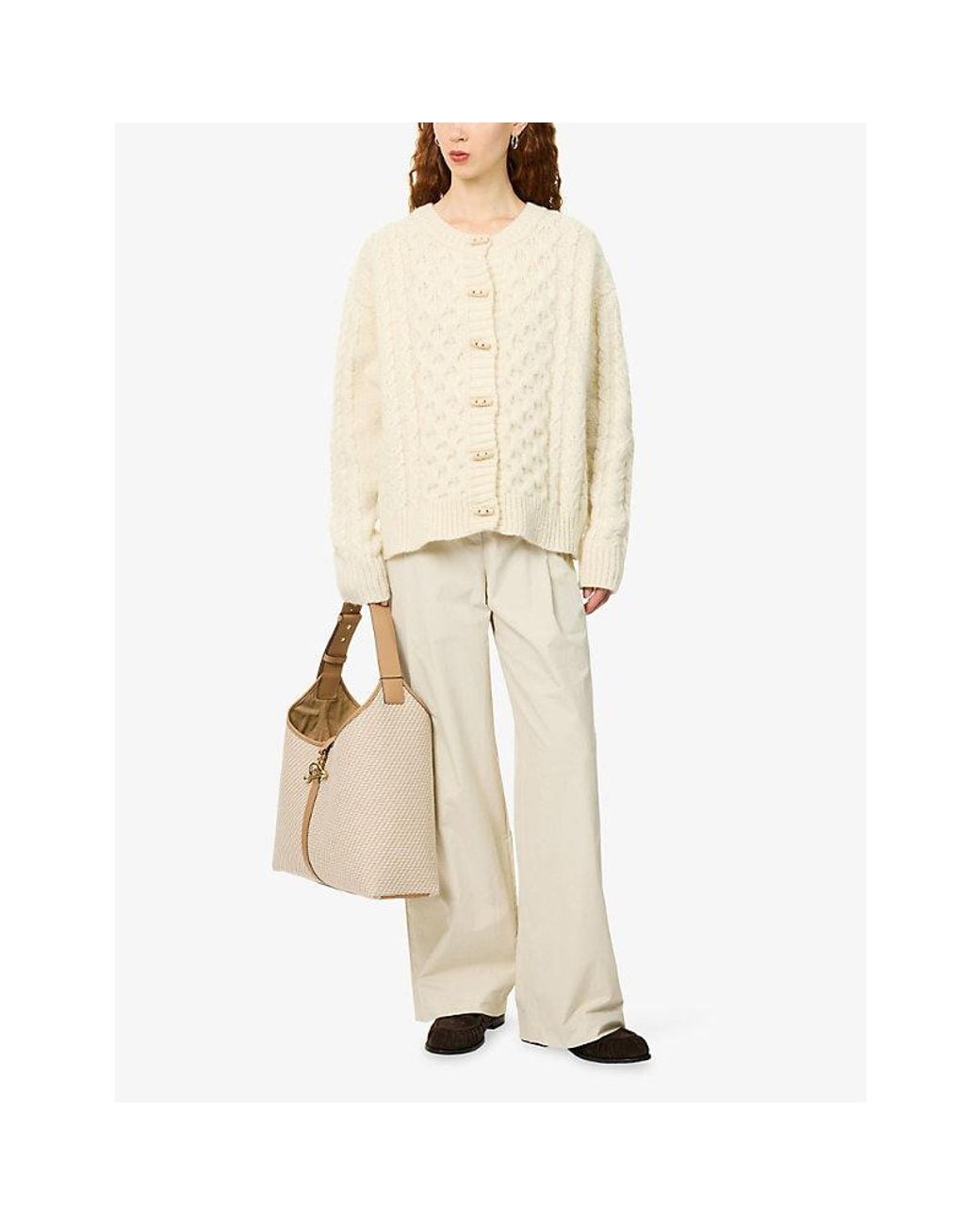 Skall Studio Natural Lennox Cable-Knit Wool Cardigan