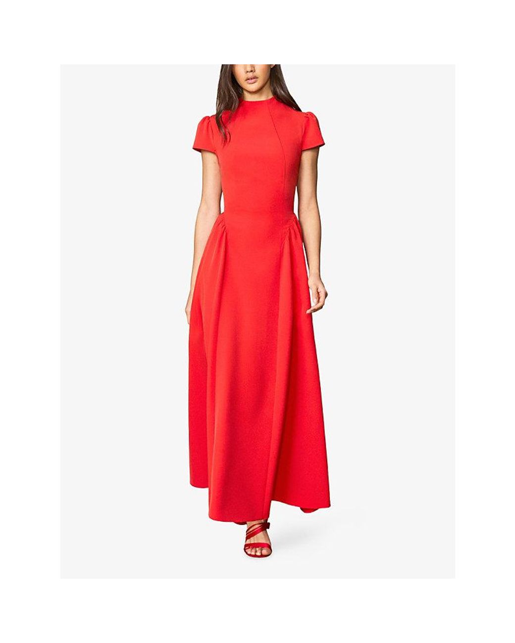 Ro&zo Red Mariam Cap-Sleeve Stretch-Woven Maxi Dress