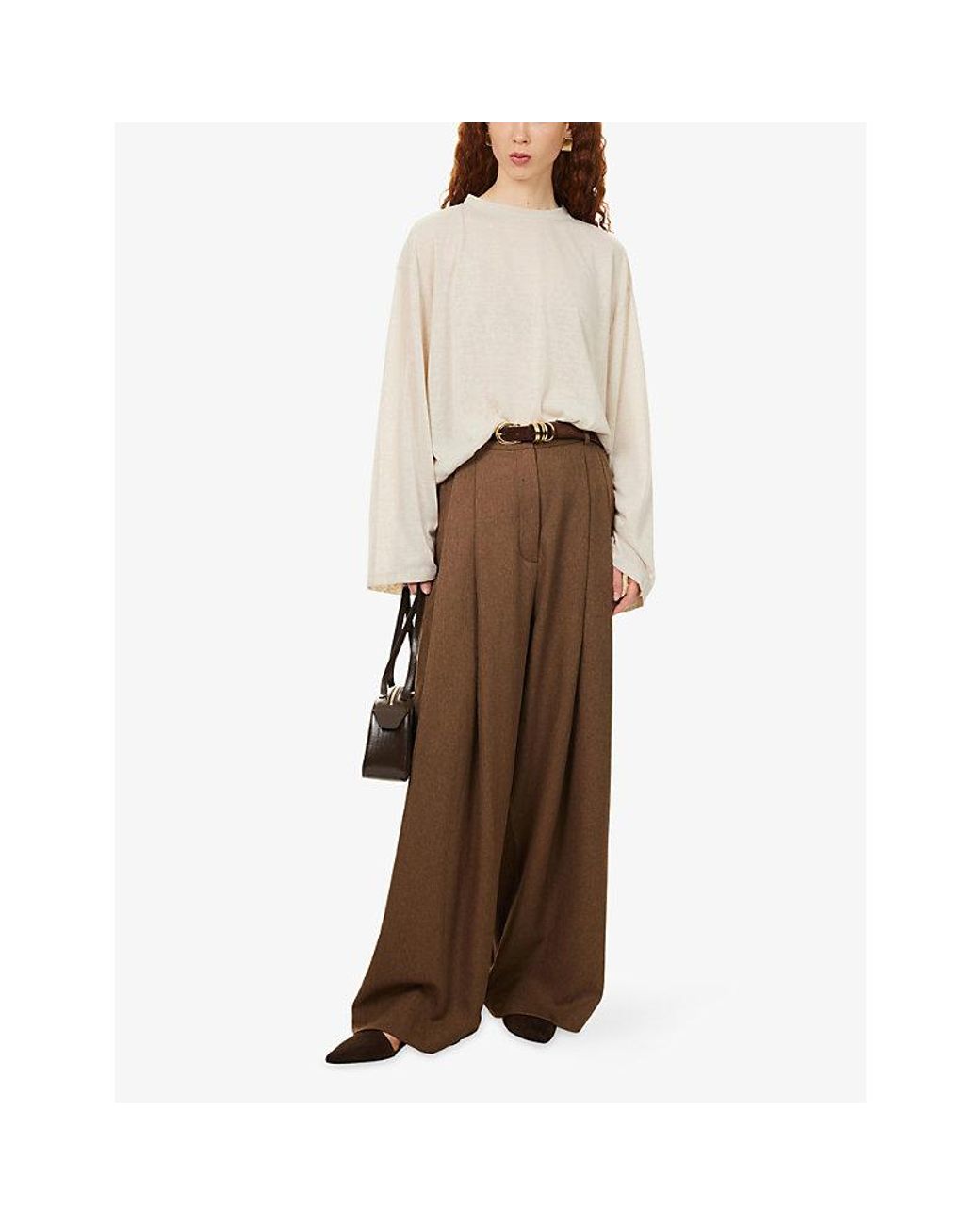 Atelier Ninety Five Brown The Barrel Pleated Woven Trousers