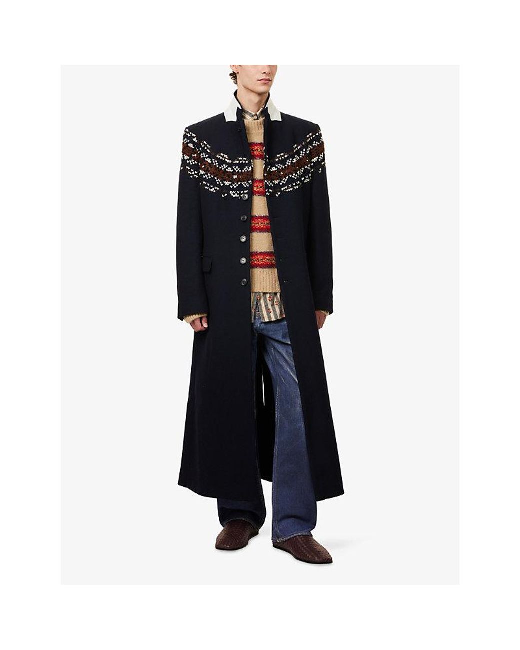 Dries Van Noten Blue Ralor Embroidered Wool-Blend Coat for men