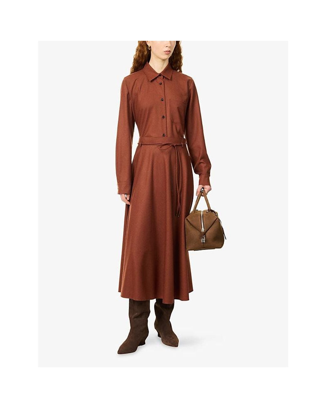 Max Mara Brown Flared Cashmere Midi Skirt