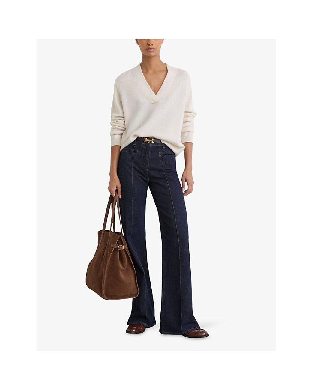 Reiss White Blanche Shawl-Neck Cashmere Jumper