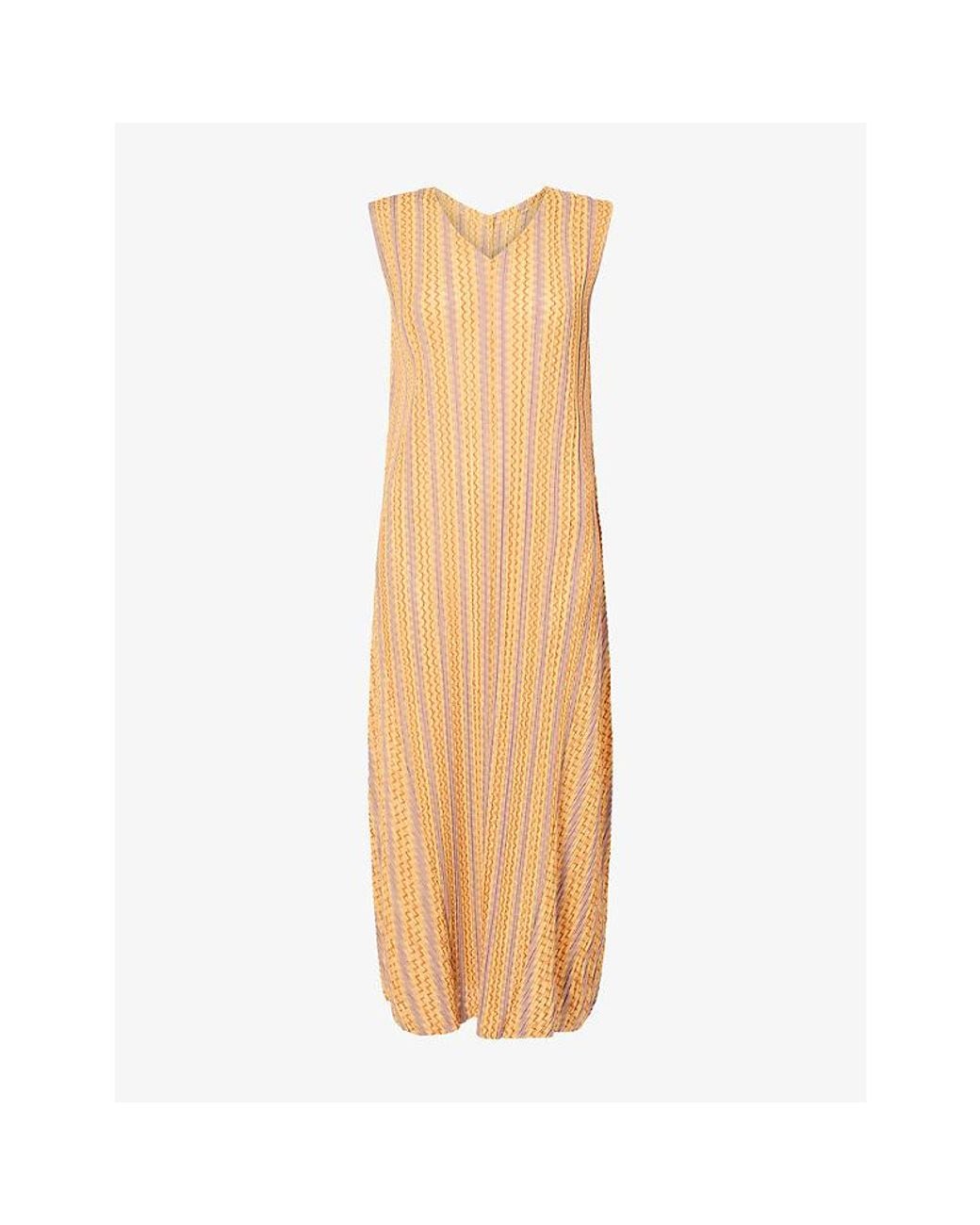 Pleats Please Issey Miyake Multicolor Zigzag Pleats Knit Midi Dress