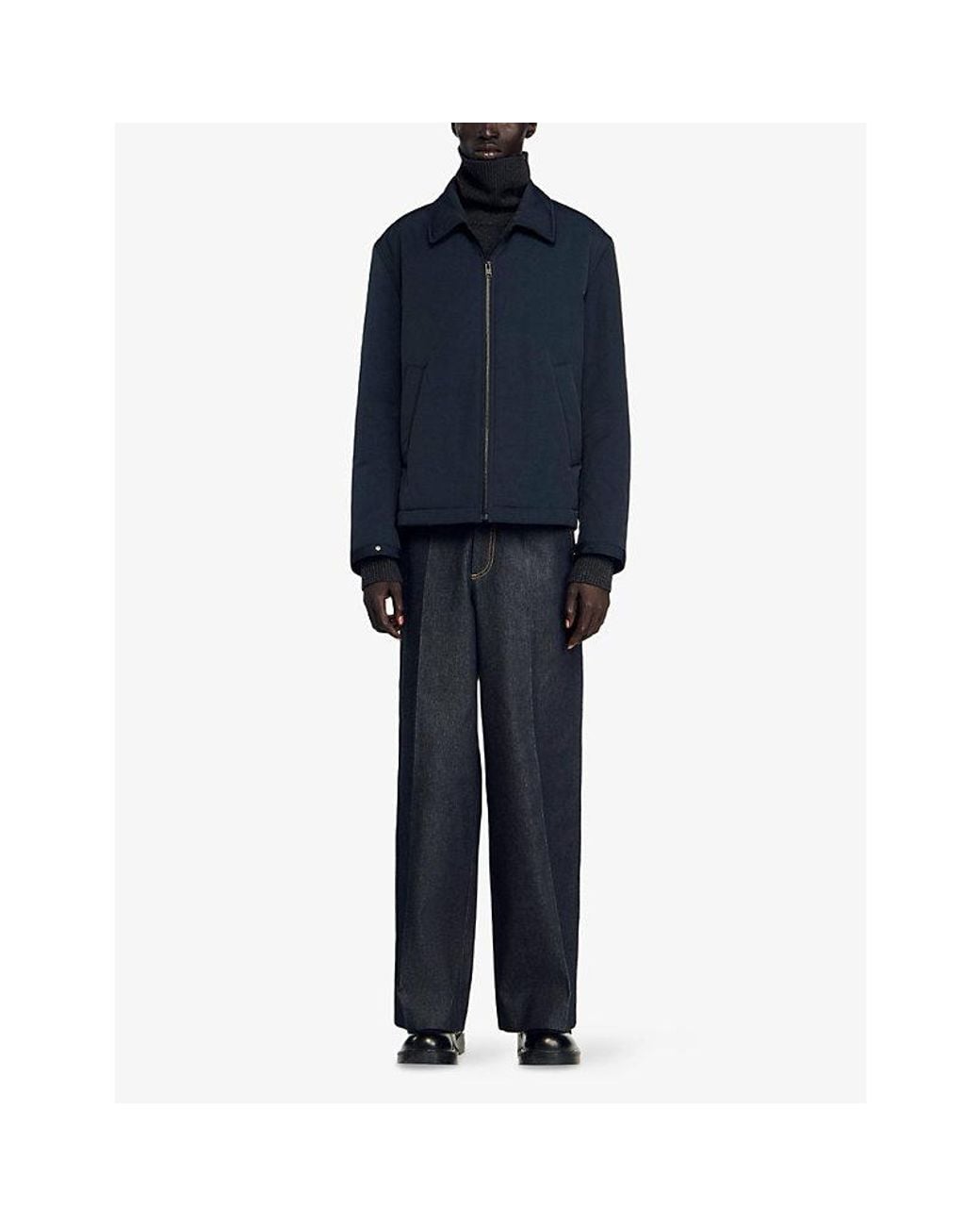 Sandro Blue Spread-Collar Slip-Pocket Regular-Fit Shell Jacket for men