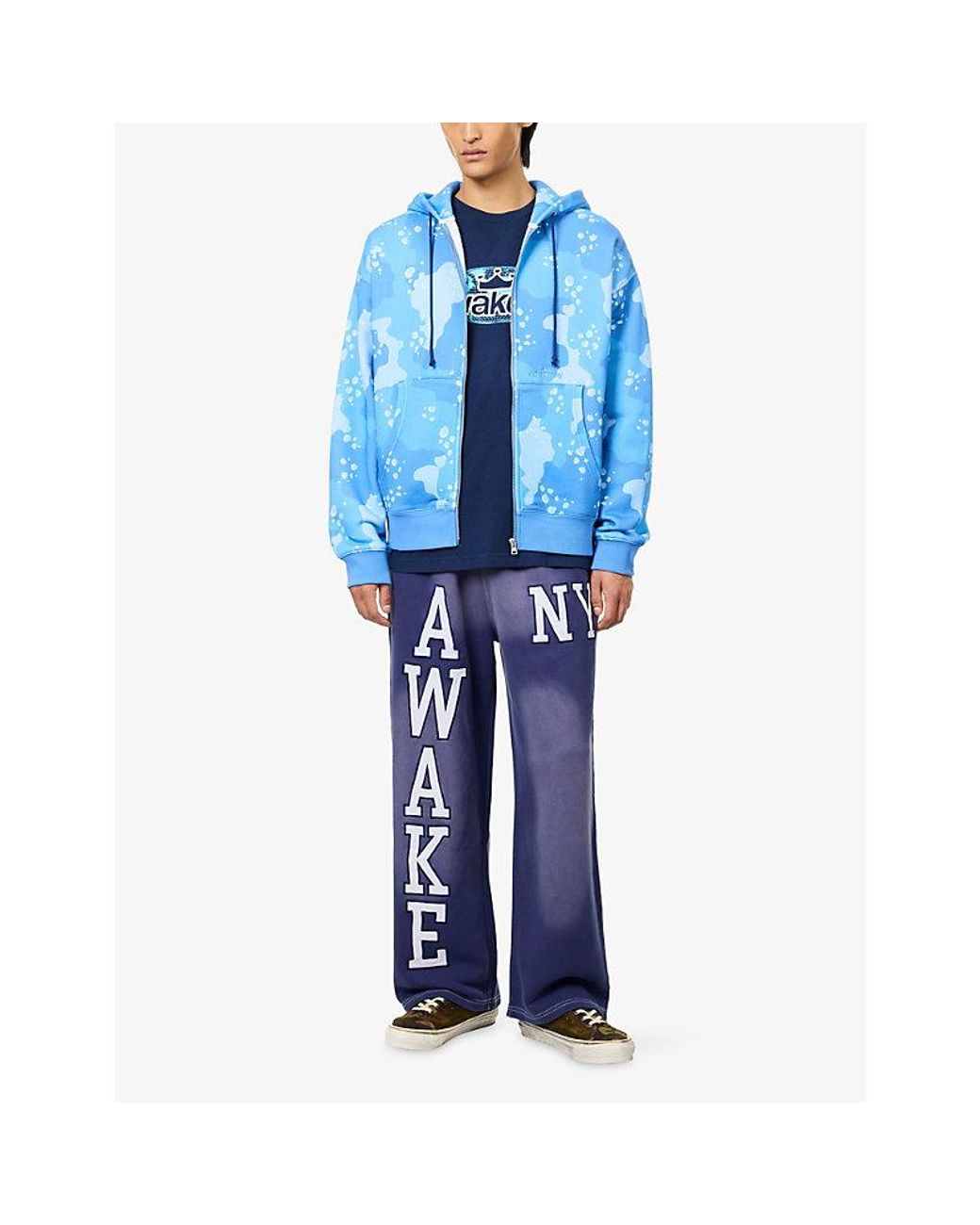 AWAKE NY Blue Camo Crown Logo Zip Cotton Hoody for men