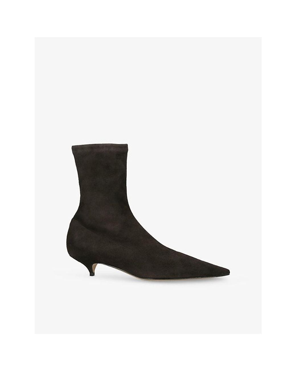 The Row Black Liisa 35 Kitten-Heel Suede Ankle Boots